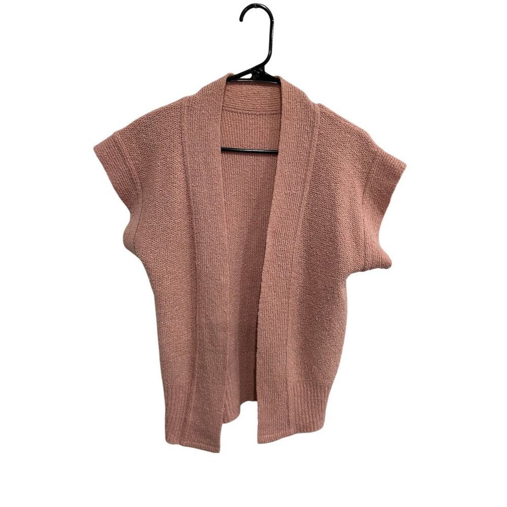 Womens Pink Open Front Short Sleeve Cardigan Sweater Vest Size Medium Cozy Soft